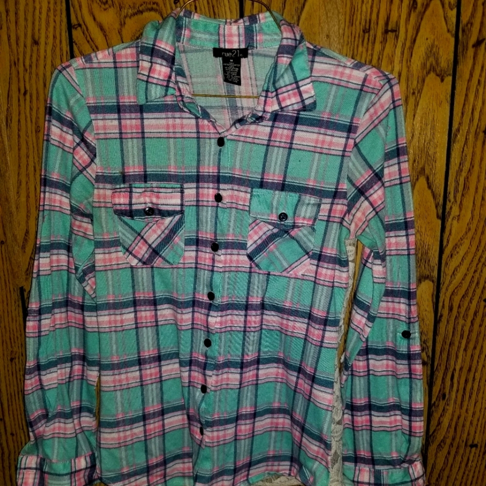 Plaid button up with lace back